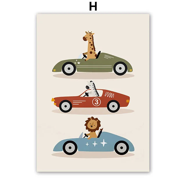 Funny Cartoon Animals Car Bus Nursery Wall Art Canvas Painting Leopard Bear Zebra Posters & Prints Pictures Baby Kids Room Decor Peaceful Pleasures Health and Wellness 7 30x40cm