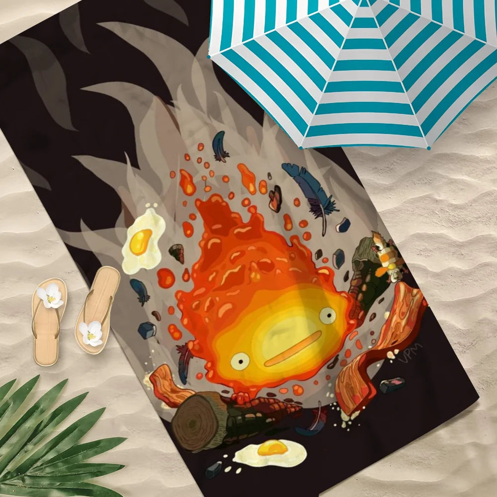 Calcifer Anime Flannel Beach Towel – Quick Dry & Soft | 11 Sizes