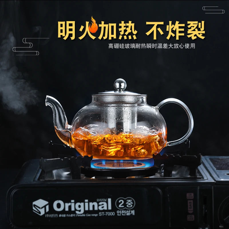 HMLOVE Glass Teapot Stainless Steel Tea Strainer Infuser Flower