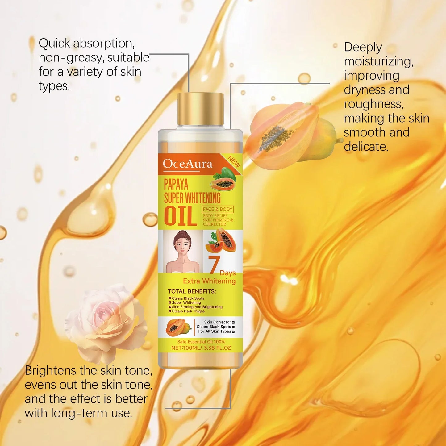 OceAura Papaya Body Oil – Brightening, Firming & Even Tone