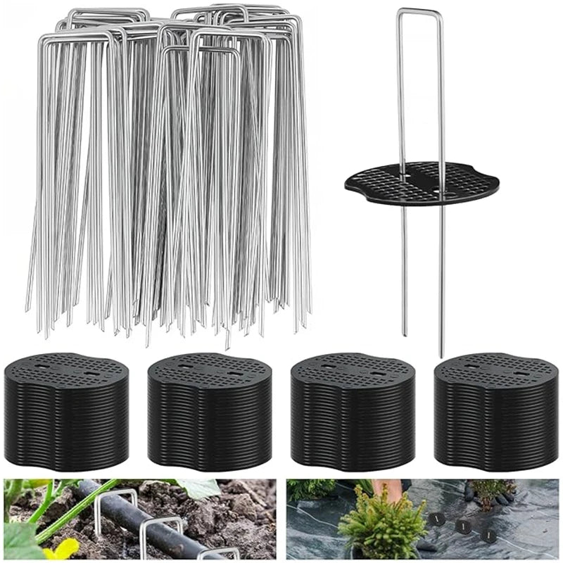 Heavy-Duty U-Shaped Tent Pegs & Ground Stakes with Washers