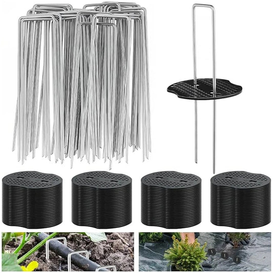 Heavy-Duty U-Shaped Tent Pegs & Ground Stakes with Washers Ground Stakes Peaceful Pleasures Health and Wellness
