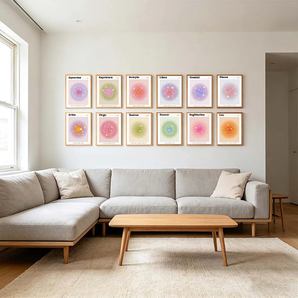 12 Zodiac Constellation Canvas Wall Art | Aura Gradient Poster