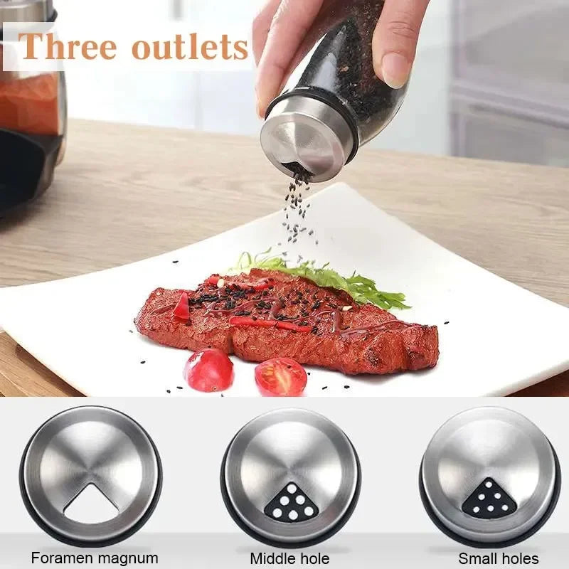 Kitchen Rotating Spice Bottle Set Glass Material Seasoning Salt Sugar Pepper Seasoning Storage Bottle Kitchen Spice Rack Peaceful Pleasures Health and Wellness