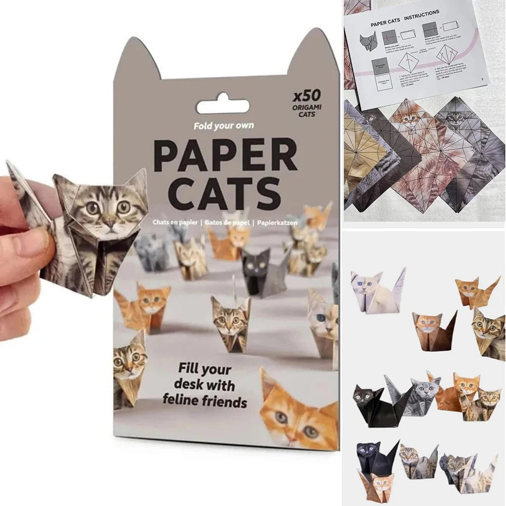 DIY 3D Origami Cats & Dogs Paper Kit – 50/100 Sheets with Pre-Creased Lines for Desk Decor & Gifts