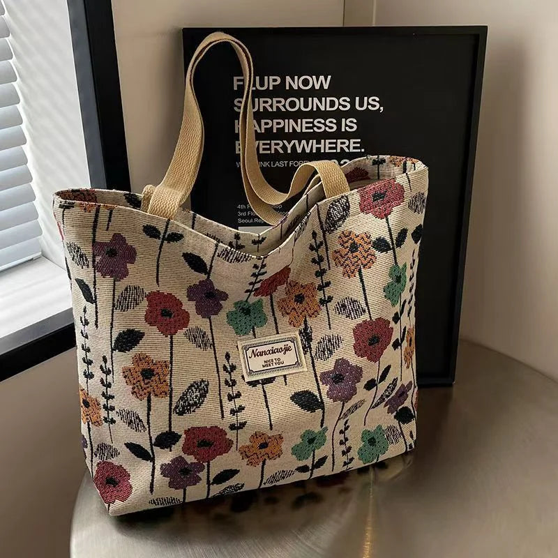 Large Capacity Niche Shoulder Bag Women New Canvas Tote Bag Class Handbag Commuter Tote Bag Fashion Versatile Casual Daily Bags Peaceful Pleasures Health and Wellness