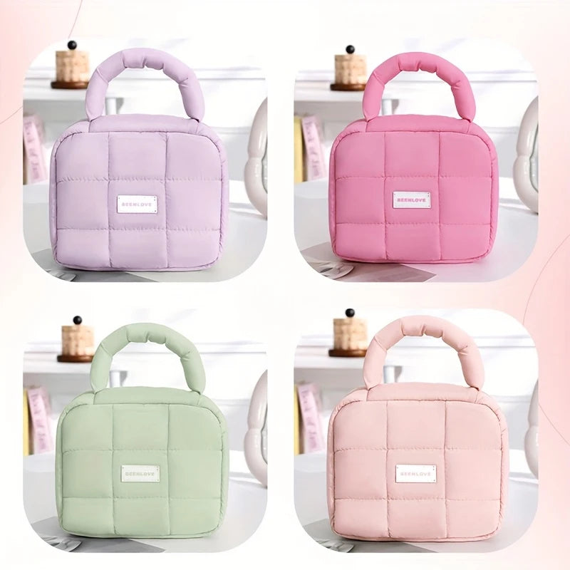 Large Puff Cosmetic Bag – Candy-Color Cotton-Filled Organizer