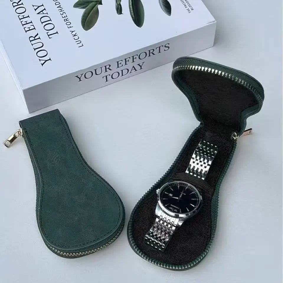 Portable retro leather display watch storage box travel strap zipper watch box dustproof and scratch resistant jewelry watch box Peaceful Pleasures Health and Wellness green