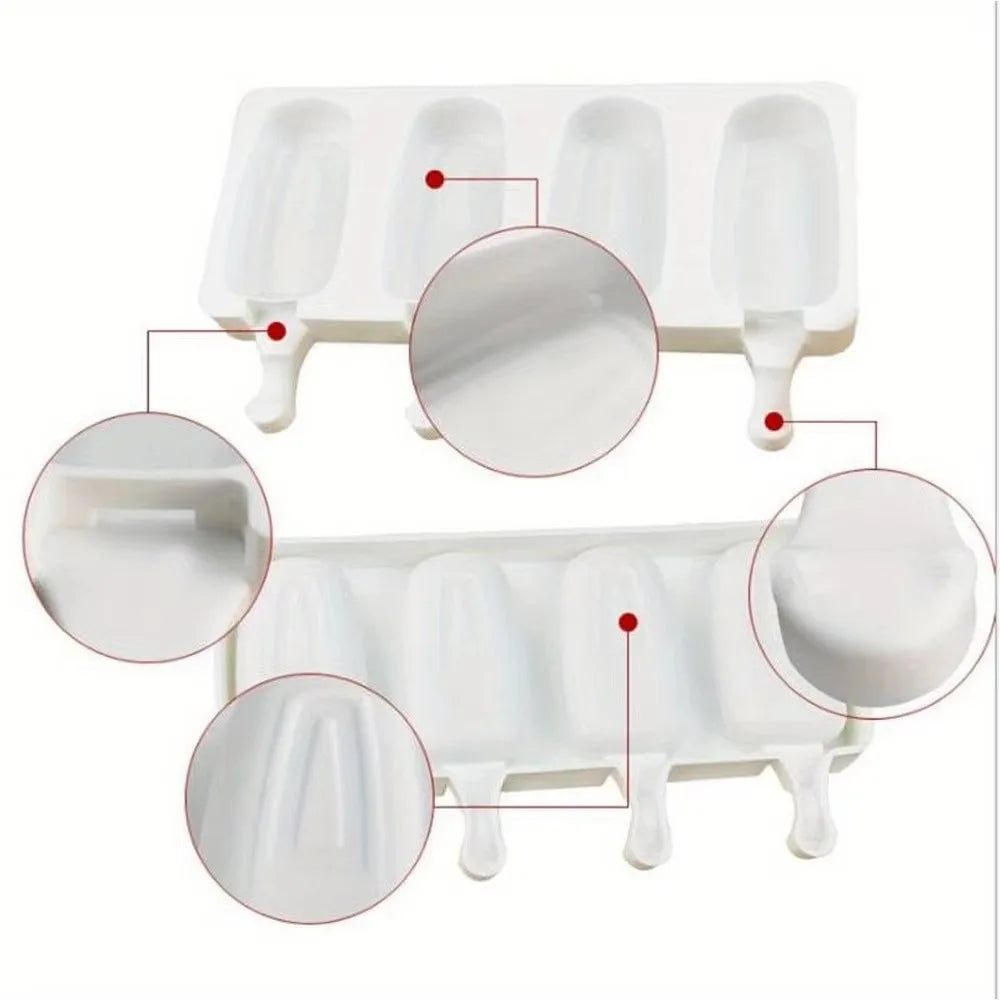 4Pcs Large Silicone Popsicle Molds Set,4 Cavities Oval Cake Pop&Ice Cream Bar Molds,Homemade Ice Making Kit Ice Cream Mold Peaceful Pleasures Health and Wellness