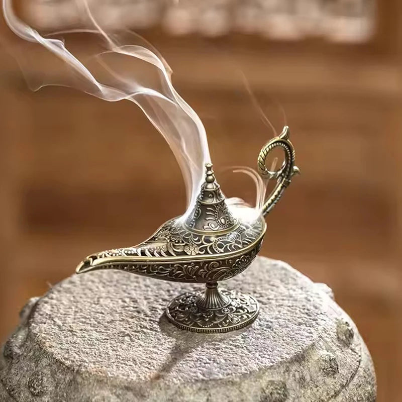 Antique Arabic Lamp Metal Cone Incense Burner & Candle Holder