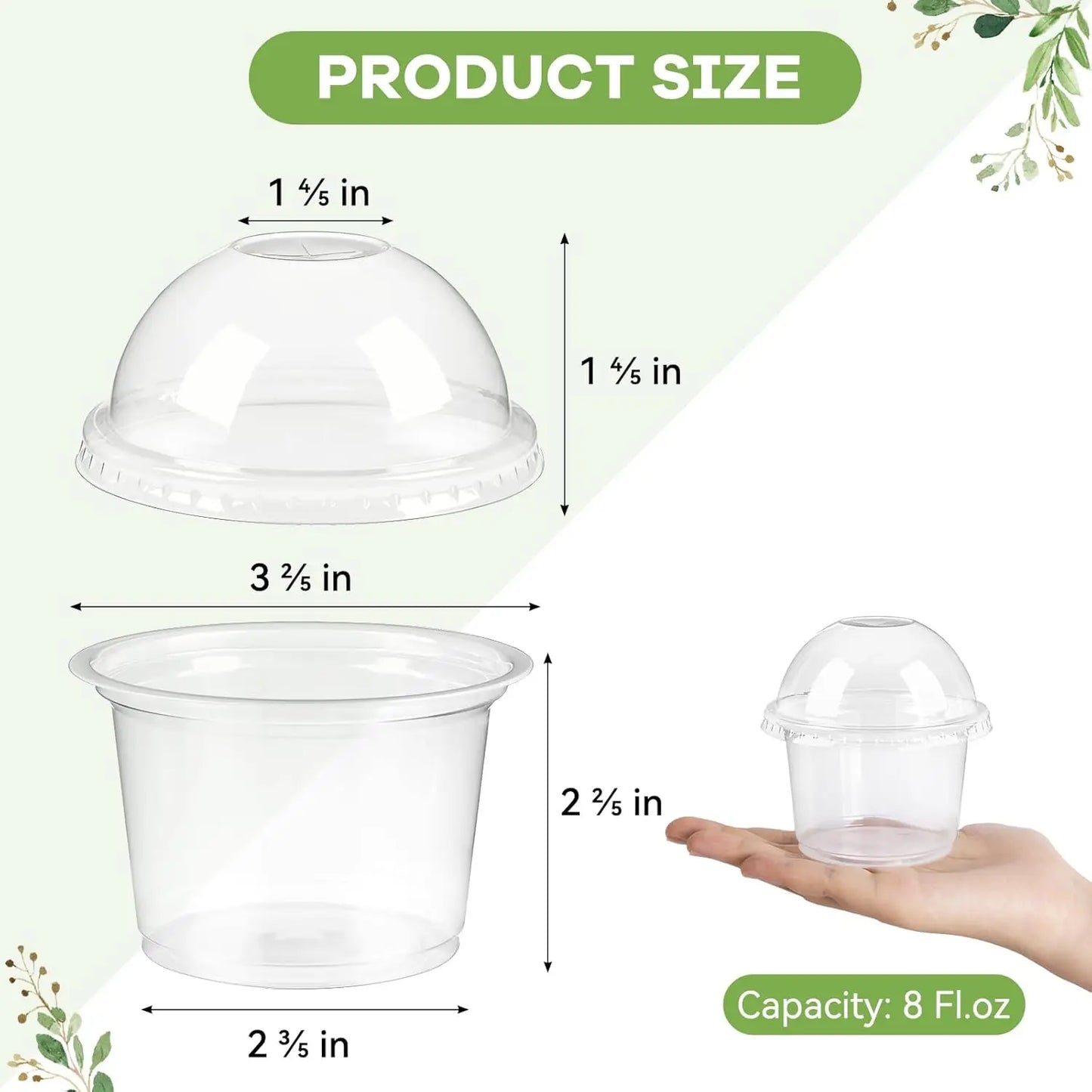 50/100Pcs 250ML Disposable Salad Cup Transparent Plastic Dessert Cups Bowls Container with Dome/Flat Lids for Ice Cream Cupcake Peaceful Pleasures Health and Wellness Dome Lids 50pcs