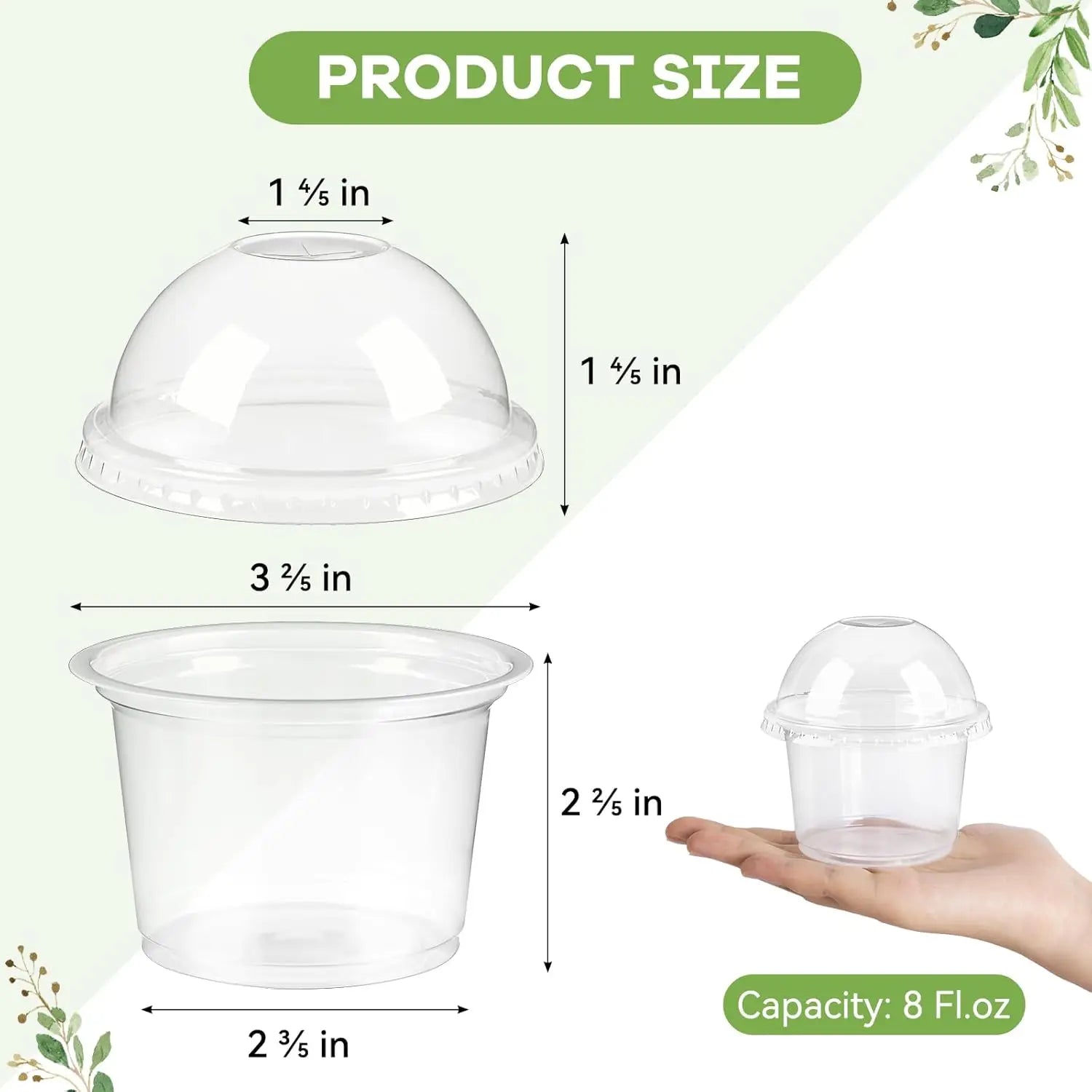 50/100Pcs 250ML Disposable Salad Cup Transparent Plastic Dessert Cups Bowls Container with Dome/Flat Lids for Ice Cream Cupcake Peaceful Pleasures Health and Wellness Dome Lids 50pcs