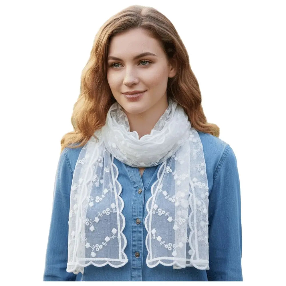 Retro Floral Lace Scarf – Breathable Mesh Shawl for Women