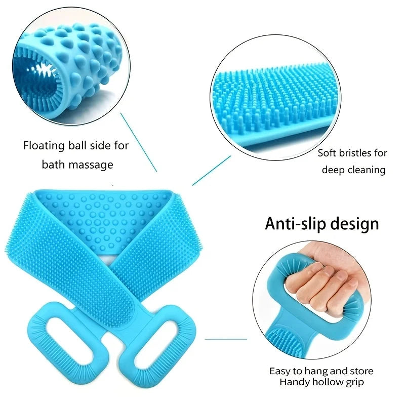 Silicone Body Scrubber Back Exfoliating Bath Brush Belt