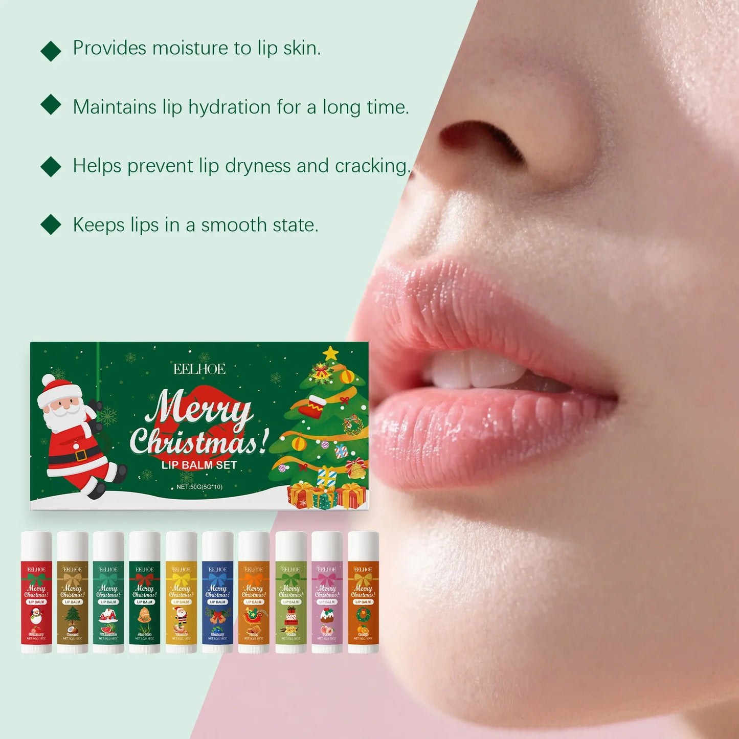 10-Piece Christmas Lip Balm Gift Set – 10 Flavors, Deep Hydration