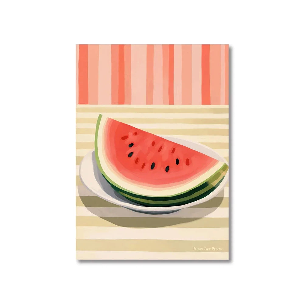 (1pc frameless)Colorful Modern Abstract Fruit Canvas Prints Maximalist Peach Strawberry Watermelon Wall Art Poster for Living Peaceful Pleasures Health and Wellness CT10060-2 40x50cm Unframed