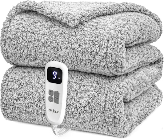 Electric Heated Blanket Twin Size - Fast Heating with 10 Levels, Auto Off Timer, Machine Washable, Grey Peaceful Pleasures Health and Wellness United States