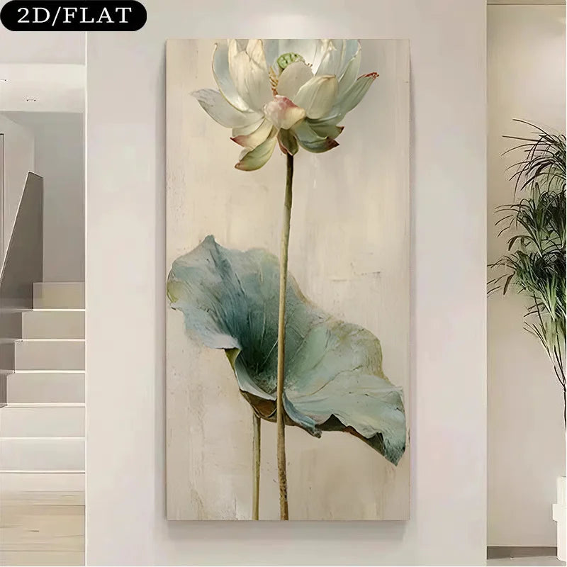 2D Flat, Elegant Lotus Flower Frameless Canvas Painting, Large Size for Living Room, Bedroom, Study. Simple Wall Decoration. Peaceful Pleasures Health and Wellness 80x160cm No Frame ZLH10463