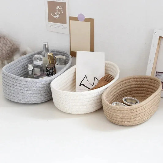 Gray Hand-Woven Cotton Boat Storage Basket | S, M & L Woven Storage Basket Oasis Select
