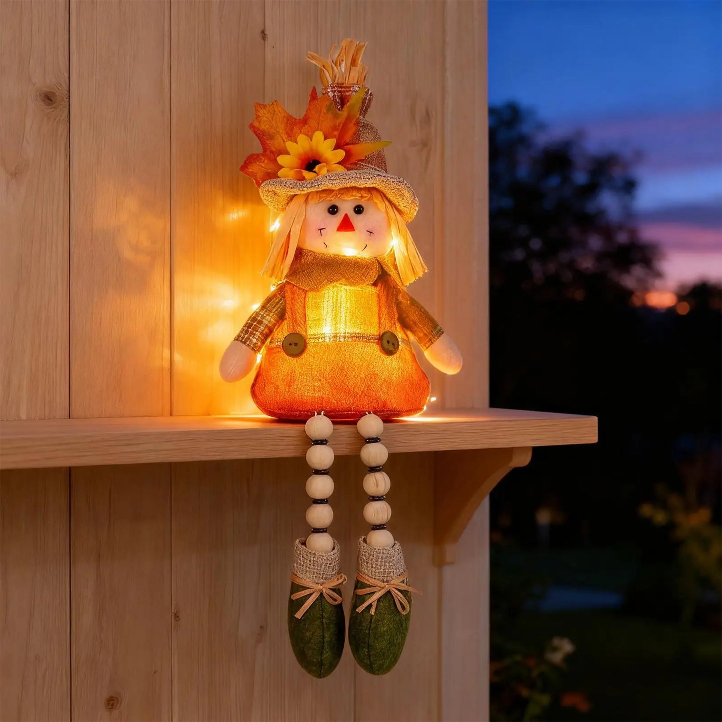 15" Fall Scarecrow Light-Up Tabletop Doll | Thanksgiving Décor