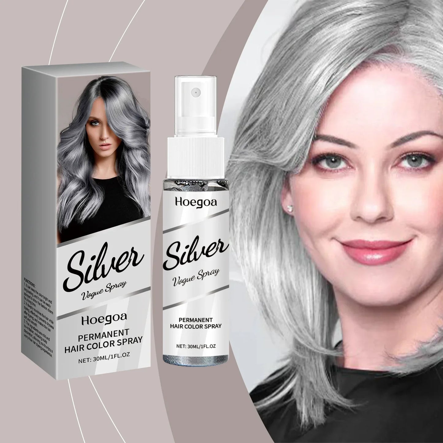 HOEGOA Temporary Gray Hair Spray – Smoky Silver, Washable