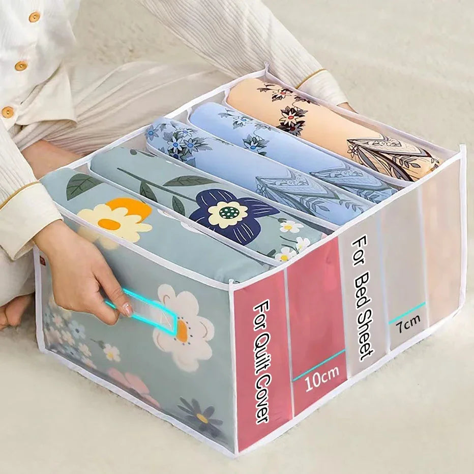 45L 5-Grid Foldable Bedding & Linen Storage Organizer Box