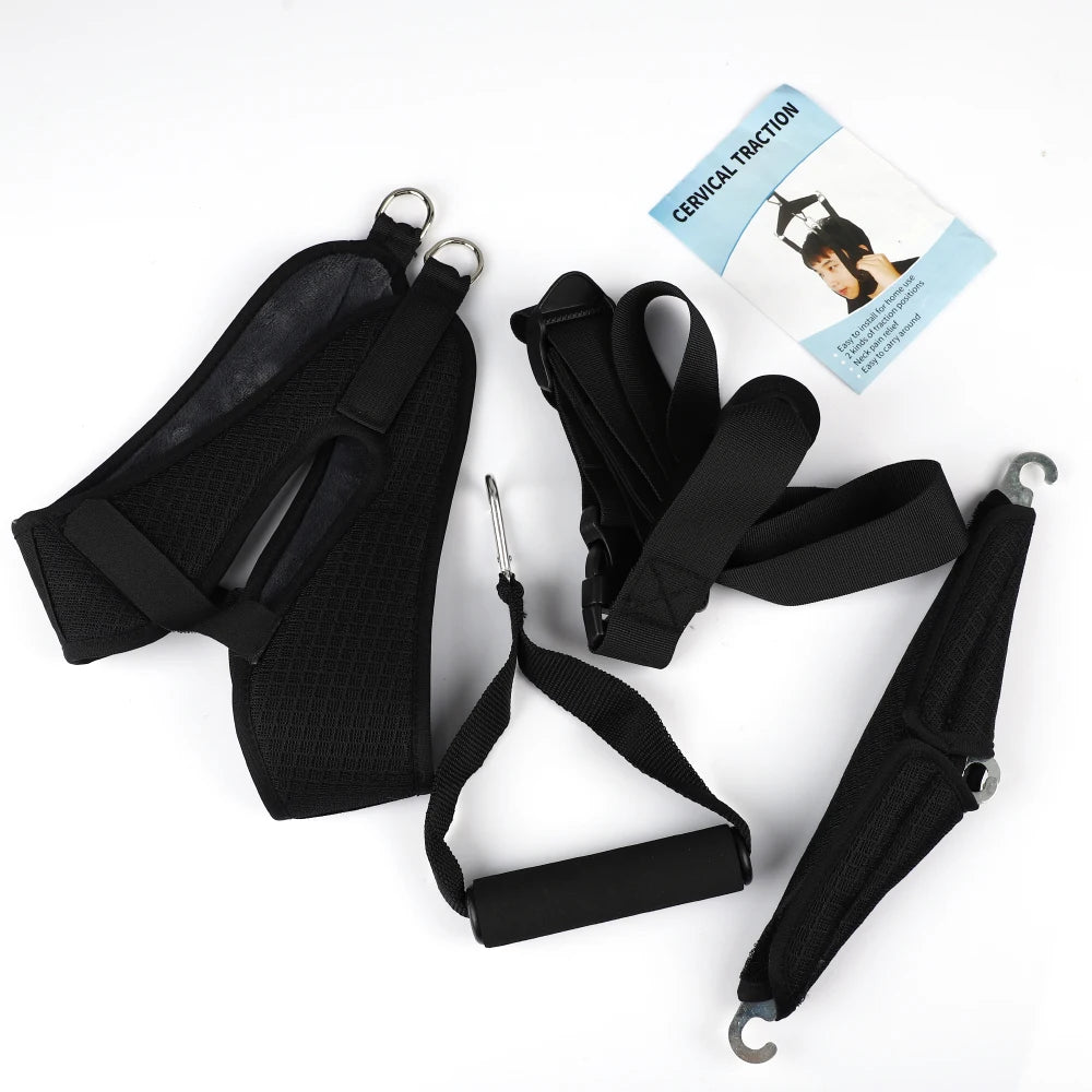 Hanging Cervical Neck Tractor Adjustable Cervical Spine Traction Belt Hammock Neck Stretcher Chiropractic ine Correction Brace Peaceful Pleasures Health and Wellness black