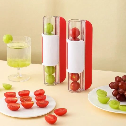 High Quality Plastic Handle Stainless Blade Grape Tomato Fruit Vegetable Salad Cherry Manual Zip Quick Slicer Kitchen Supplies Peaceful Pleasures Health and Wellness