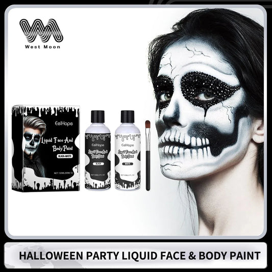 Halloween Liquid Face & Body Paint Black White 120ml | Eelhope Body & Face Paint Oasis Select