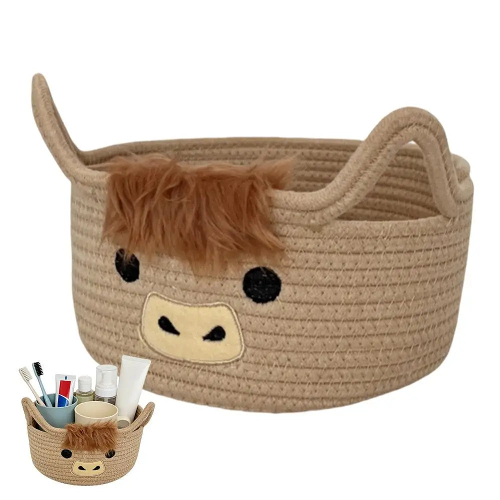 Woven Storage Basket Animal Space Saving With Ear Handles Basket Decorative Storage Organizer For Home Living Room Bathroom Peaceful Pleasures Health and Wellness Yellow China Mainland