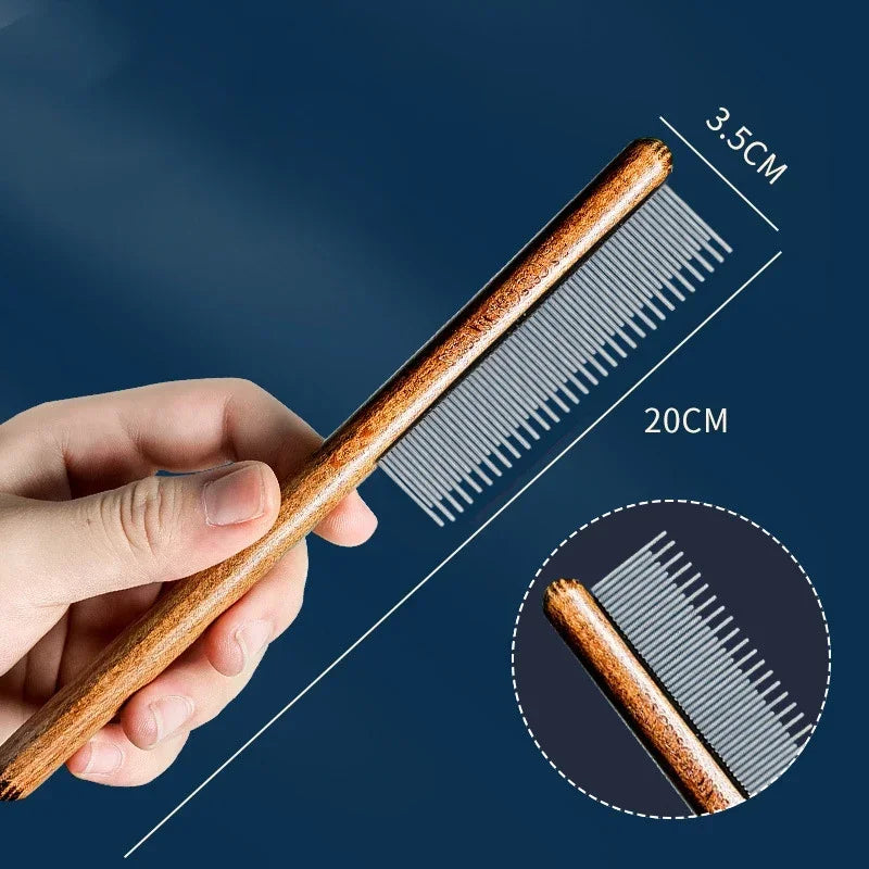 Pet Hair Comb – Wood & Stainless Steel Grooming Brush for Cats & Dogs
