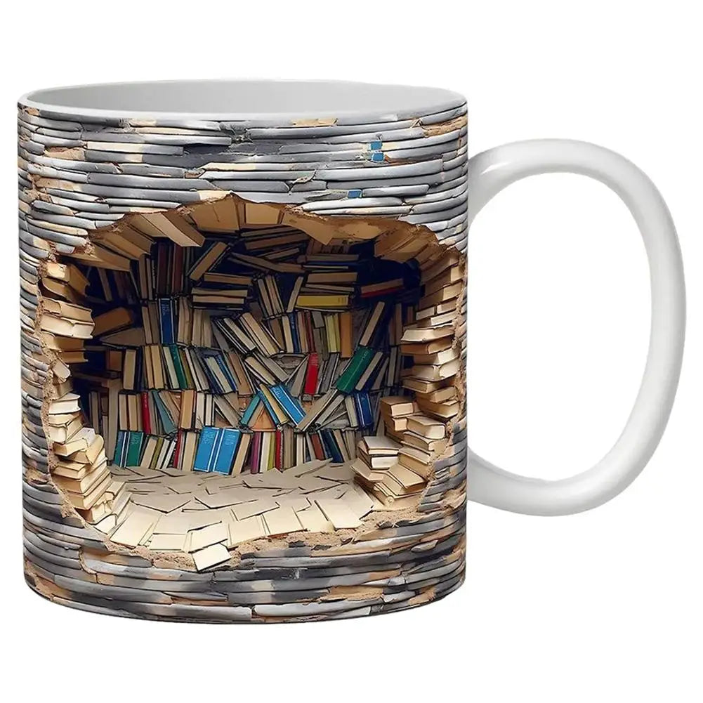3D Bookshelf Mug Coffee Cup With Creative Design Peaceful Pleasures Health and Wellness 301-400ml C