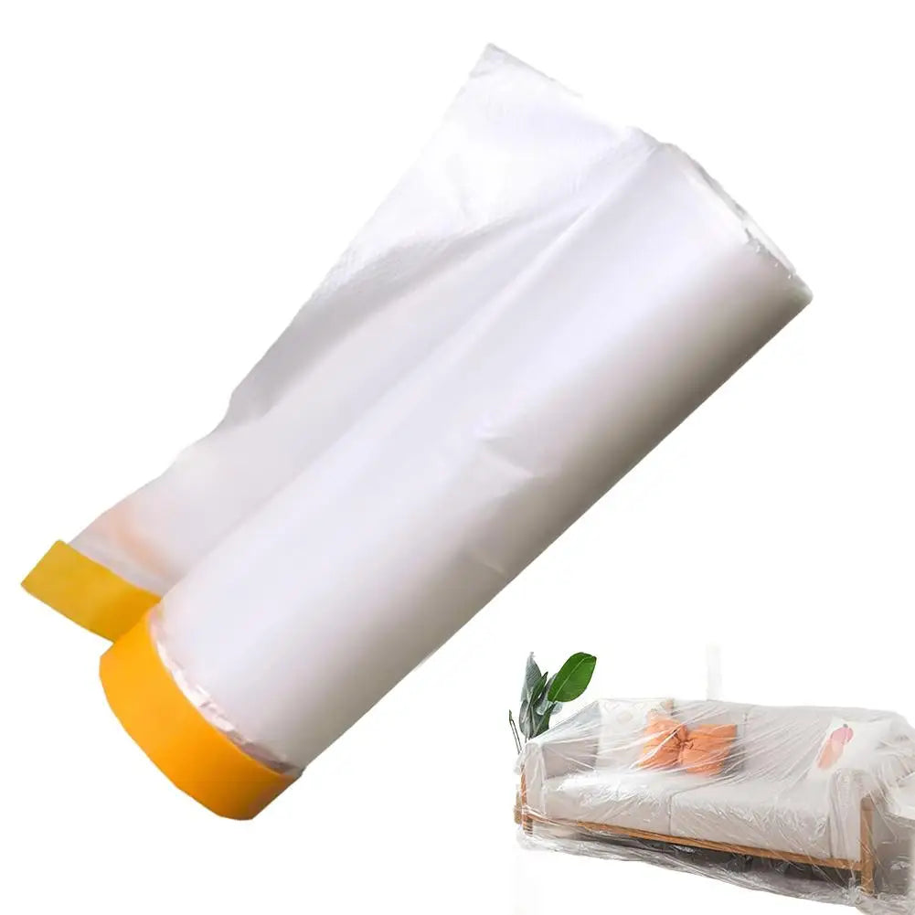 Plastic Cloth Plastic Sheeting with Masking Tape Waterproof Protective Masking Film Prevent Dust Paint for Car Furniture Floor Peaceful Pleasures Health and Wellness 110cmx20m