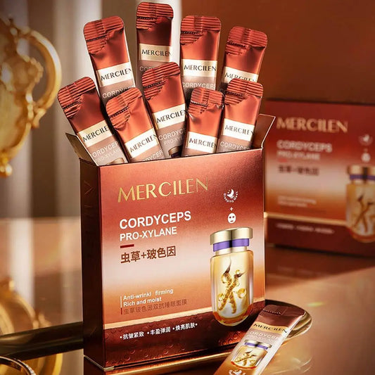 20pcs Mercilen Cordyceps Pro-Xylane Sleeping Facial Masks Anti Wrinkle Moisturizing Whitening Anti-Aging Face Mask Skin Care Peaceful Pleasures Health and Wellness