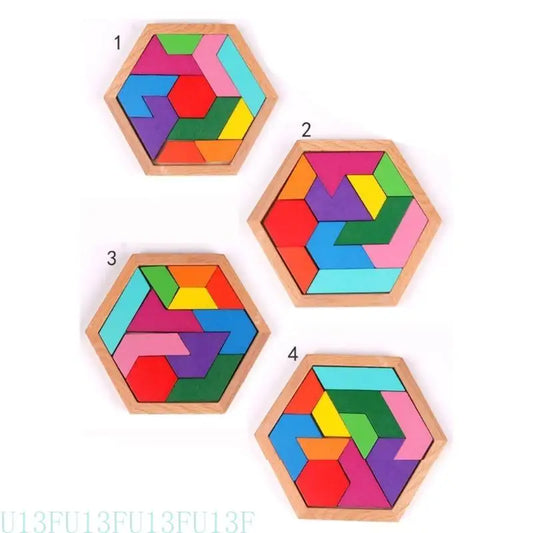 Wood Hexagon Tangram Puzzle – STEM Brain Teaser for Kids & Adults Wooden Tangram Puzzle Peaceful Pleasures Health and Wellness