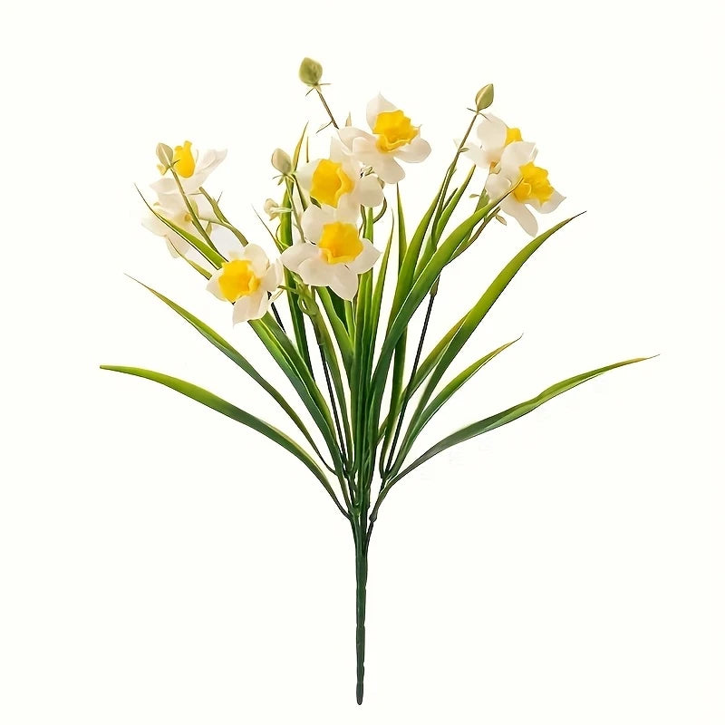 White Yellow Faux Daffodil Bouquet – Artificial Narcissus Flowers