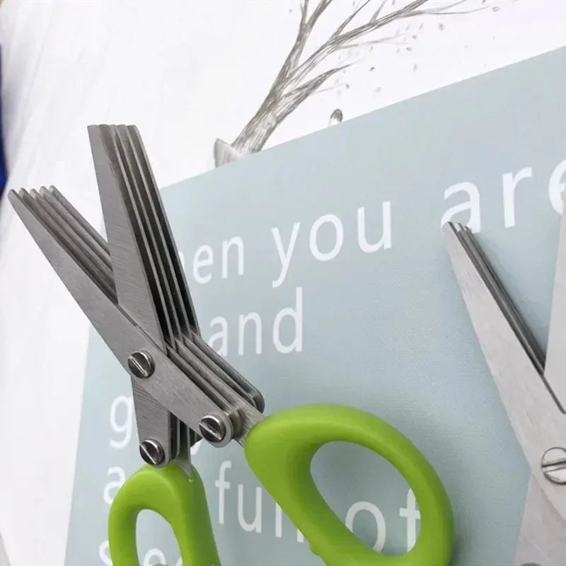 Multi-functional Stainless Steel 5 Layer Kitchen Scissors Pepper Shredded Chopped Scallion Cutter Laver Cut Cooking Tool Peaceful Pleasures Health and Wellness
