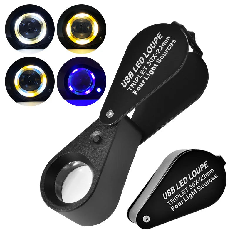 10X 20X Magnifier 13Led Fluorescent Identification, Charging Magnifying Glass, Diamond Identification Peaceful Pleasures Health and Wellness black 10X