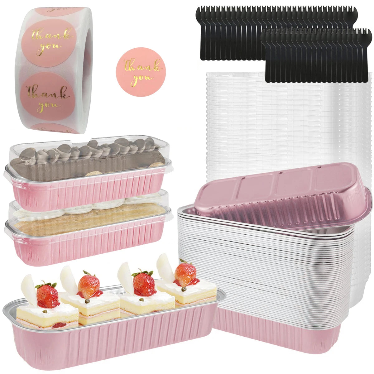 50-Set Mini Loaf Pans with Lids, Spoons & Sticker Roll | 6.8oz Aluminum Foil Baking Pans – Oven & Air Fryer Safe