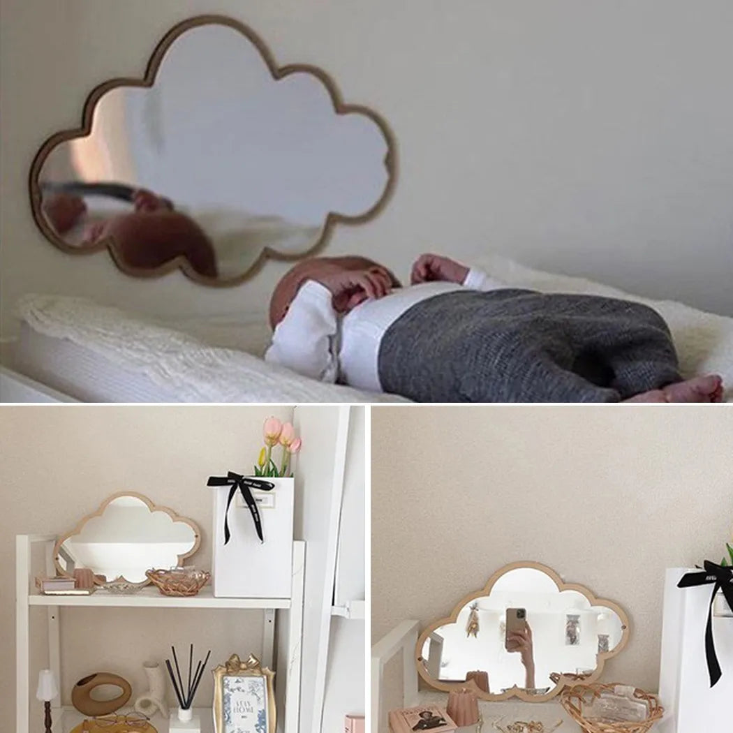 Cloud Shape Mirror 33 Wooden Frame Acrylic Makeup Nordic Sticker Cute