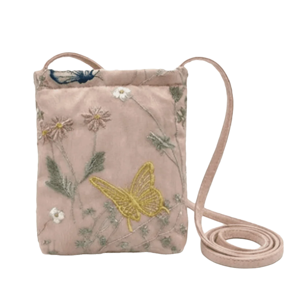 Chinese Style Embroidered Butterfly Mini Crossbody Bag Mini Crossbody Bag Peaceful Pleasures Health and Wellness Pink