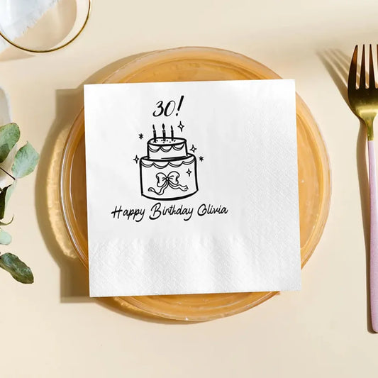 Custom Birthday Party Napkins | Hand-Drawn Cake Design Party Napkins Peaceful Pleasures Health and Wellness