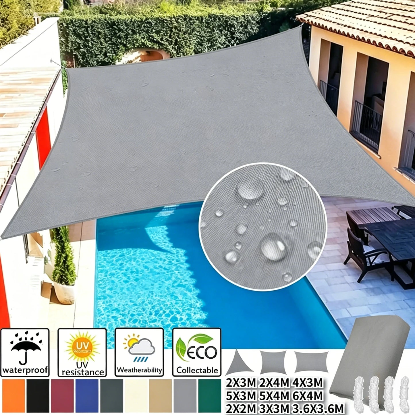 Rectangle Sun Shade Sail 98% UV Block Waterproof Outdoor Canopy
