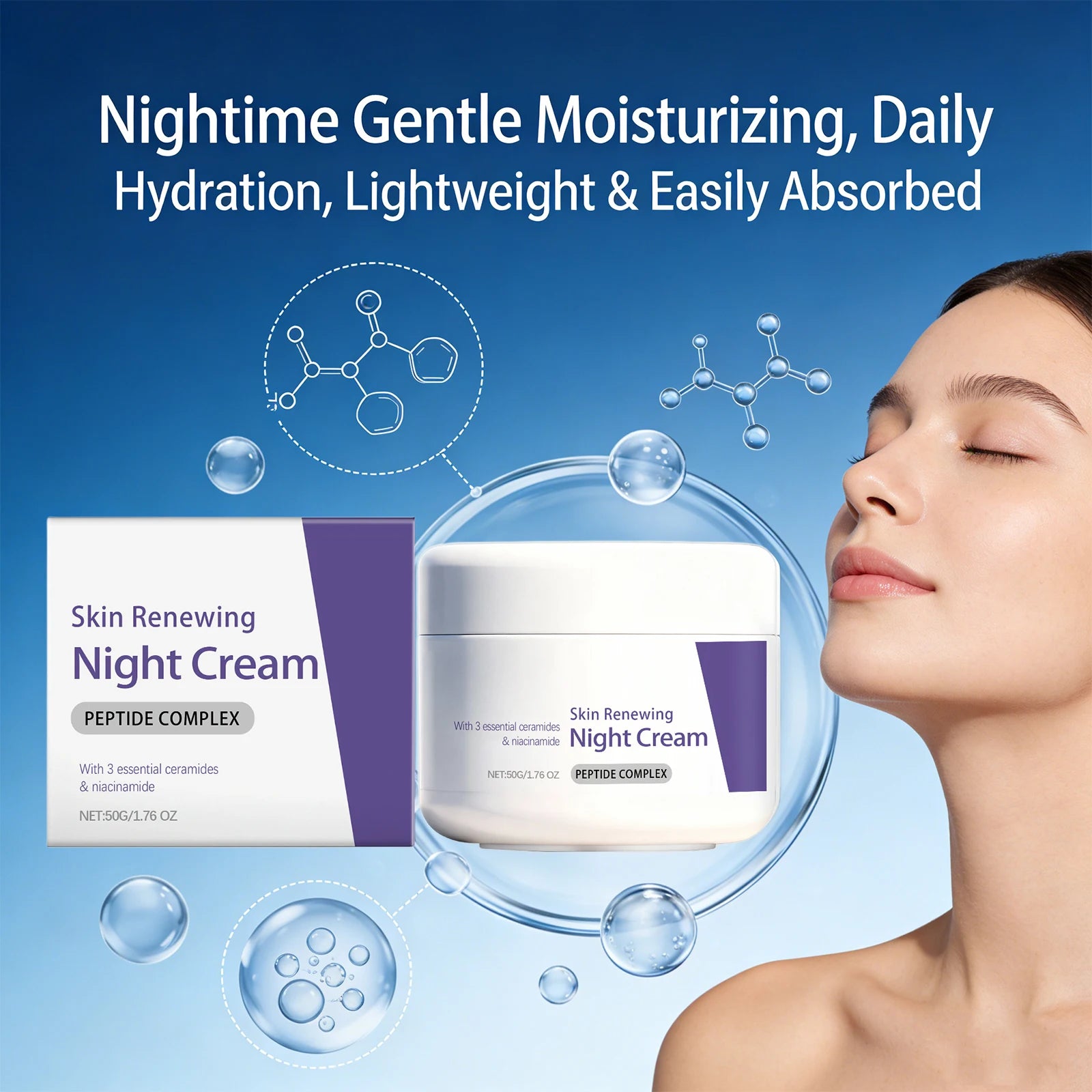 Skin Renewing Night Cream Repairig Skin Barrier Nicotinamide Face Cream with 3 Essential Ceramide Brightening Skin Rejuvenating Peaceful Pleasures Health and Wellness