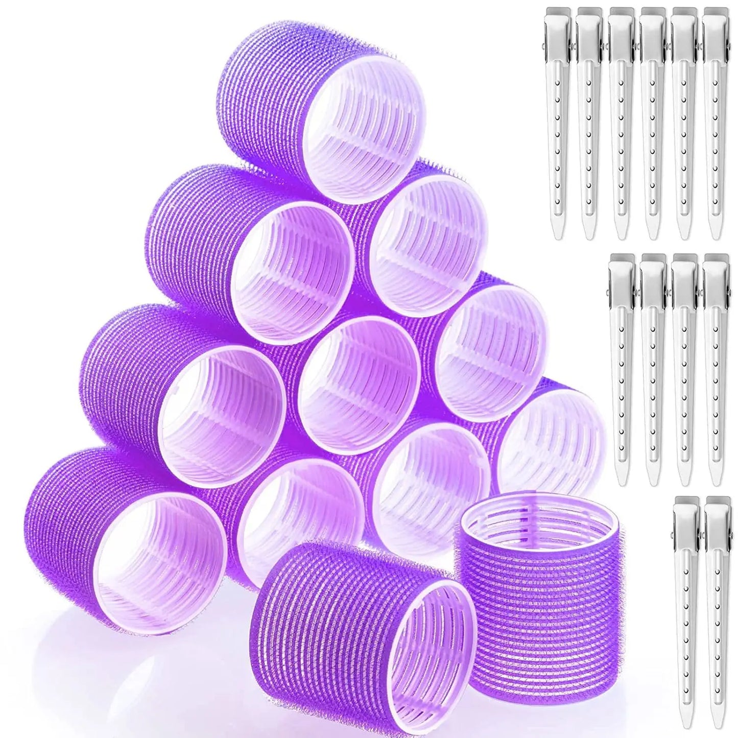 Hair Rollers Self Grip Hook Hair Curlers Heatless Roller Salon Dressing Curlers Jumbo Size Sticky Hair Styling Tools Peaceful Pleasures Health and Wellness 12pcs with 12clips
