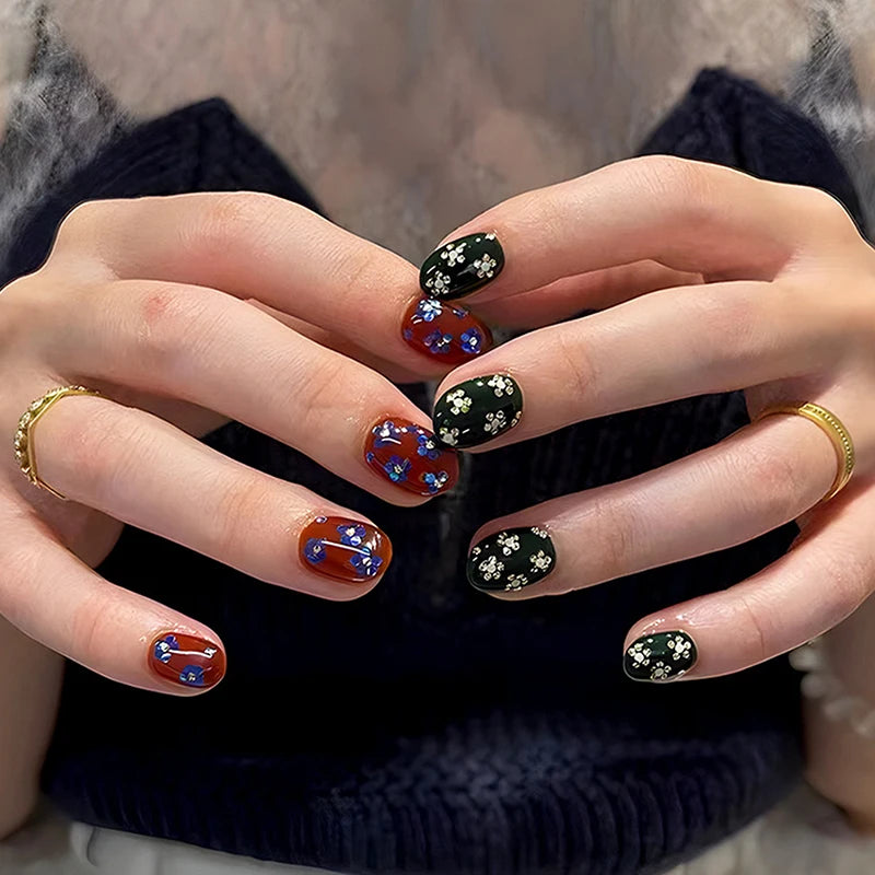 24/30Pcs Medium Fake Nail Set With Jelly Glue Gradient French Press On False Nail Elegantstyle Nails Full Cover Wearing False Peaceful Pleasures Health and Wellness