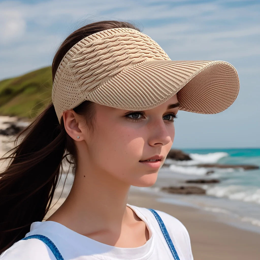 Women's Knitted Visor Sun Hat – Breathable Elastic Running Cap