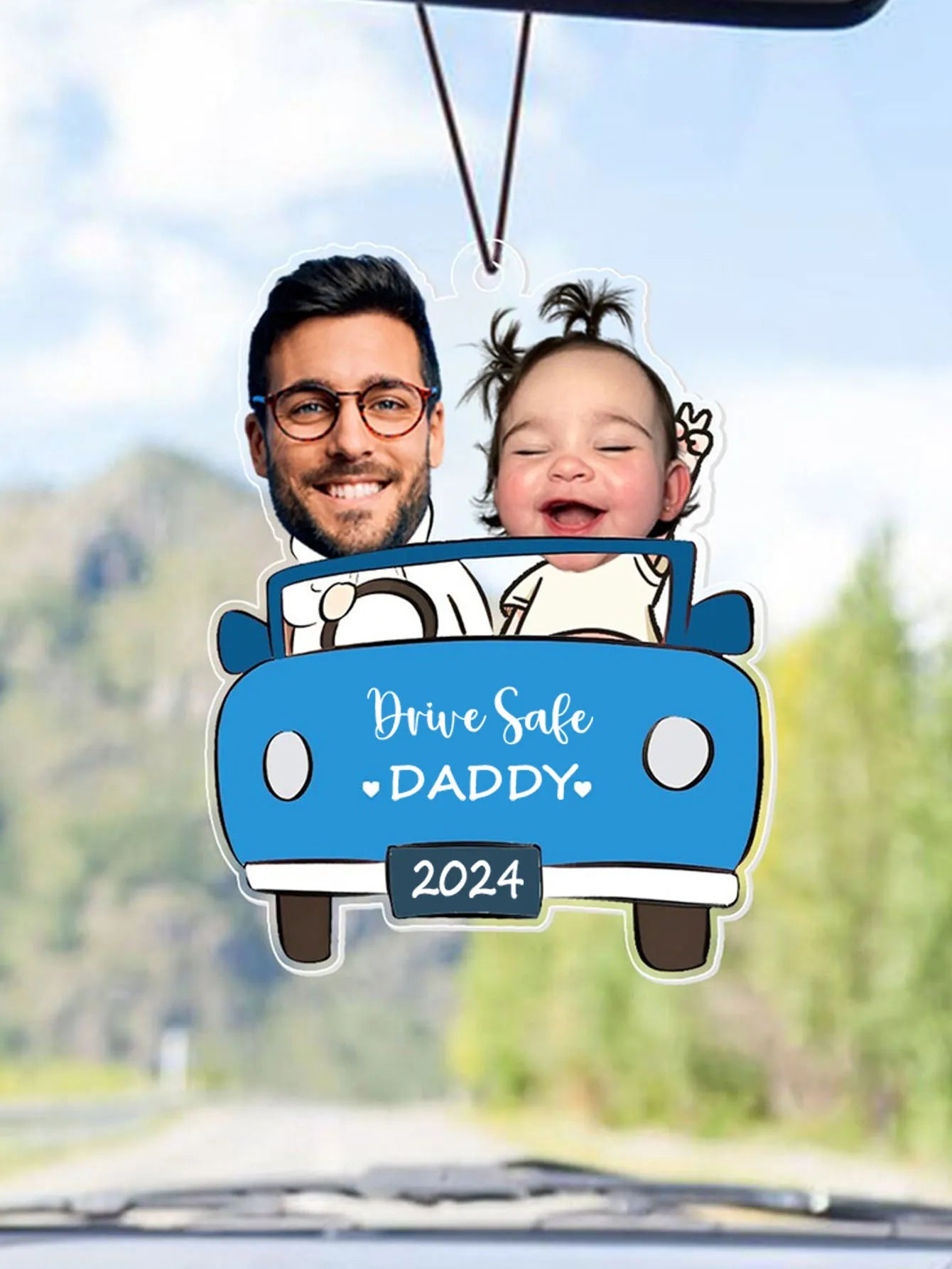 Custom Photo Drive Safe Daddy Car Ornament Personalized Acrylic Hanger Gift for Dad Husband Fathers Day Valentine Decor Peaceful Pleasures Health and Wellness