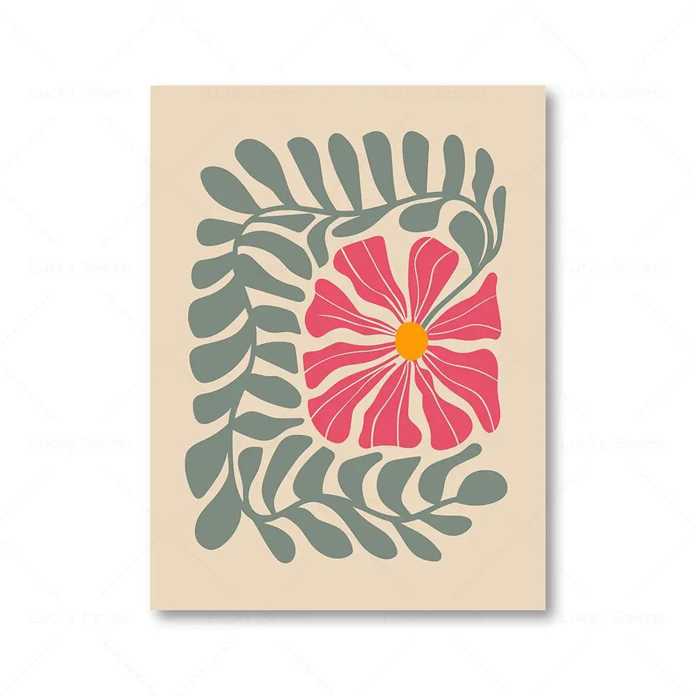 Retro Botanical Abstract Floral Canvas Wall Art Print | Unframed