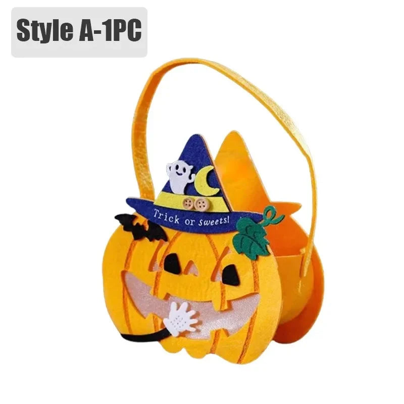 Halloween Felt Pumpkin Trick or Treat Bags with Handle | 1-6 Pack